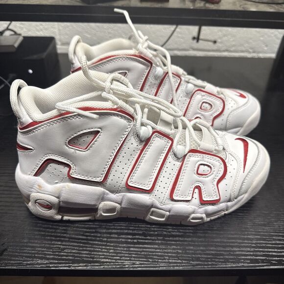 Nike Air Max More * Uptempo GS * Size 6.5Y *White Varsity Red* Athletic Sneakers